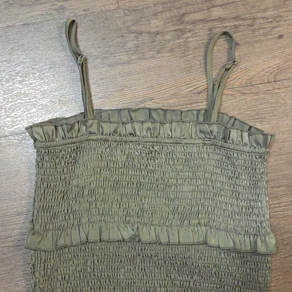 MABLE • Olive Green Smocked Fitted Dress - Picture 8 of 12